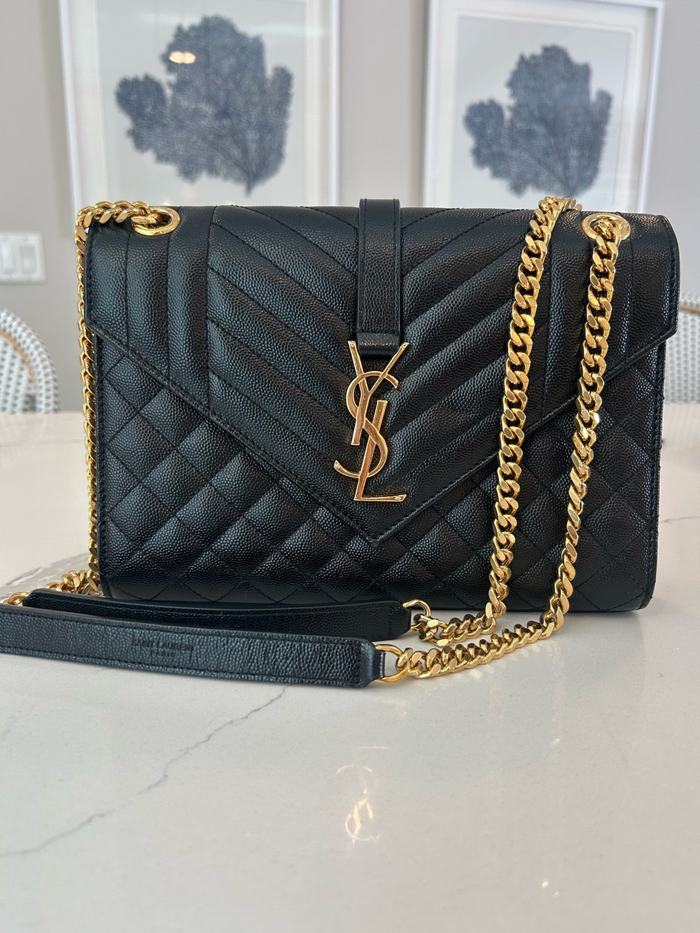 Authentic Yves Saint Laurent Black Quilted Leather Bag w. Gold Hardware. Medium.